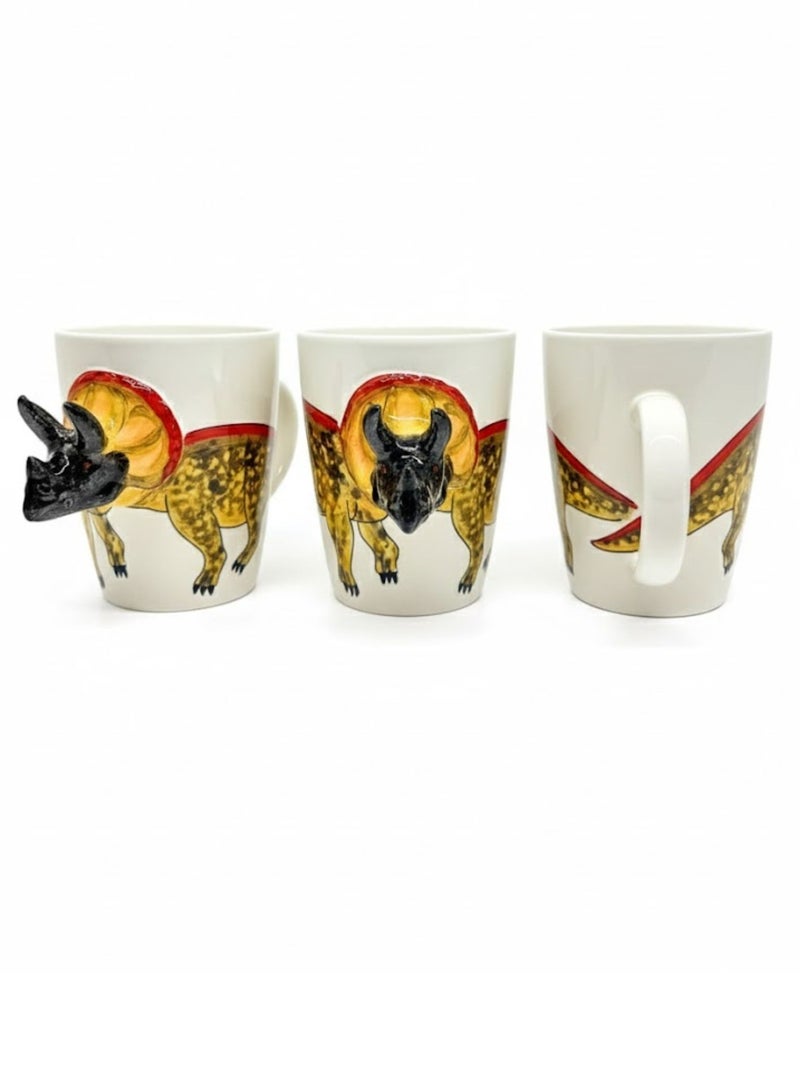 سولاري كوب قهوة سيراميك بمقبض ثلاثي الأبعاد من ترايسيراتوبس | كوب بتصميم حيواني إبداعي | كوب شاي وقهوة مصنوع يدويًا | هدية فريدة للمنزل والمكتب | أبيض | 350 مل - Image 5